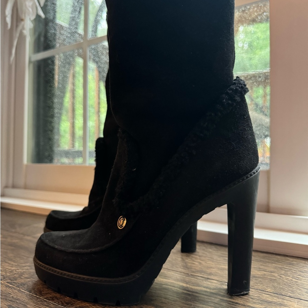 Christian Dior black suede and shearling high boots - size 39.5
